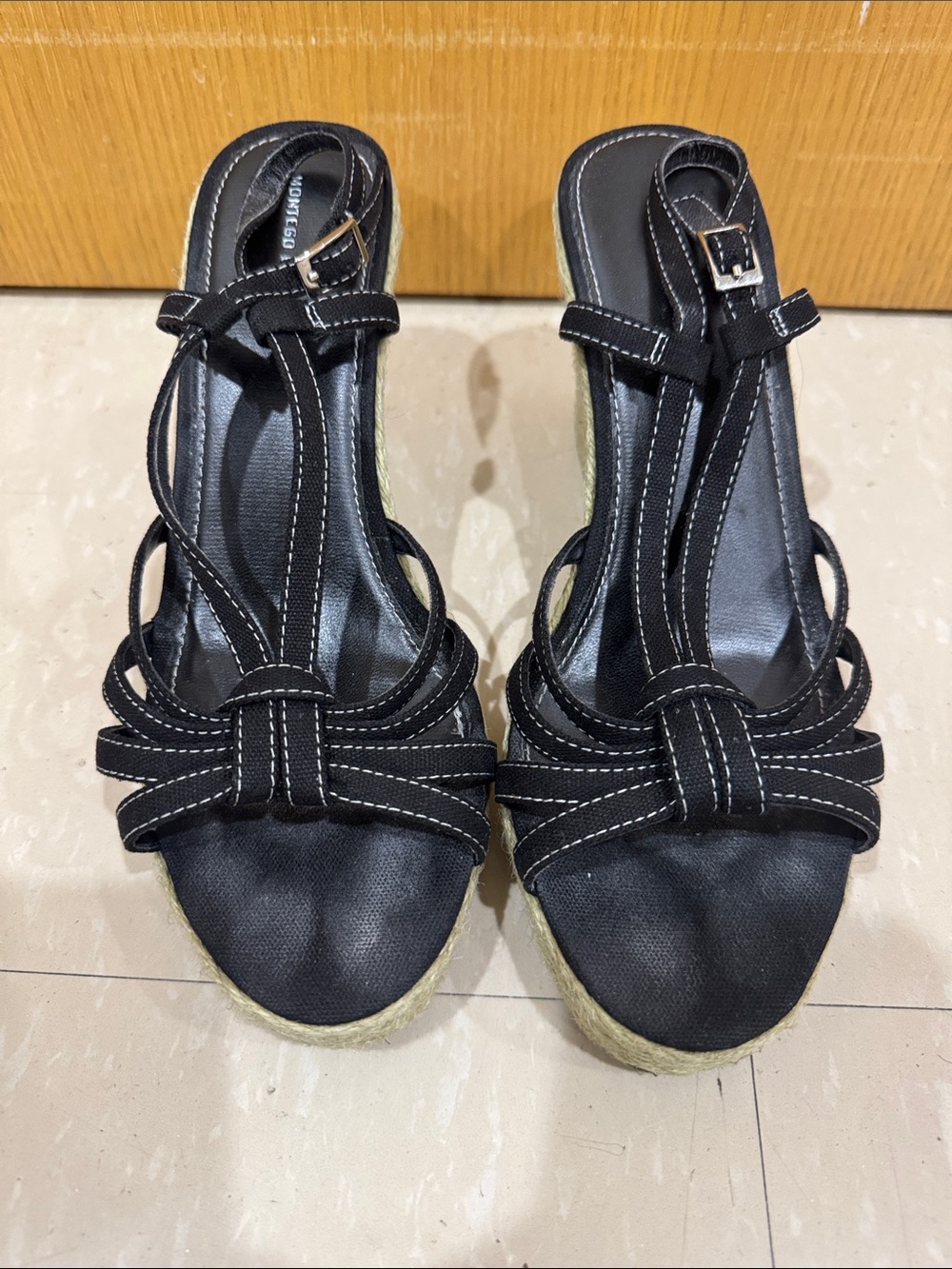 Montego Bay Club Black Strappy Espadrille Wedge Sandals Size 8.5